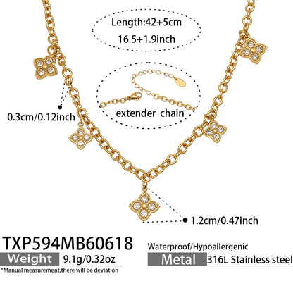 316L Stainless Steel 18K Gold PVD Zircon Heart Clover Pendant Necklace - Zircon Heart Clover Modern Pendant Wholesale Stainless Steel Jewelry - Sensitive Skin Friendly - Detail 1
