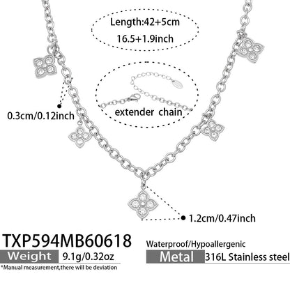316L Stainless Steel 18K Gold PVD Zircon Heart Clover Pendant Necklace - Zircon Heart Clover Modern Pendant Wholesale Stainless Steel Jewelry - Sensitive Skin Friendly - Detail 10