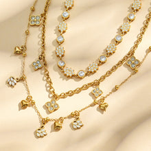 316L Stainless Steel 18K Gold PVD Zircon Heart Clover Pendant Necklace - Zircon Heart Clover Modern Pendant Wholesale Stainless Steel Jewelry - Sensitive Skin Friendly - Detail 15