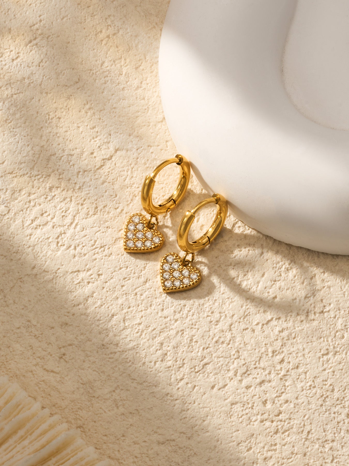 316L Stainless Steel 18K Gold PVD Zircon Heart Earrings - Heart, Zircon, Shiny, Versatile Wholesale Stainless Steel Jewelry - Sensitive Skin Friendly - Detail 10