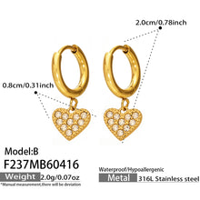 316L Stainless Steel 18K Gold PVD Zircon Heart Earrings - Heart, Zircon, Shiny, Versatile Wholesale Stainless Steel Jewelry - Sensitive Skin Friendly - Detail 2
