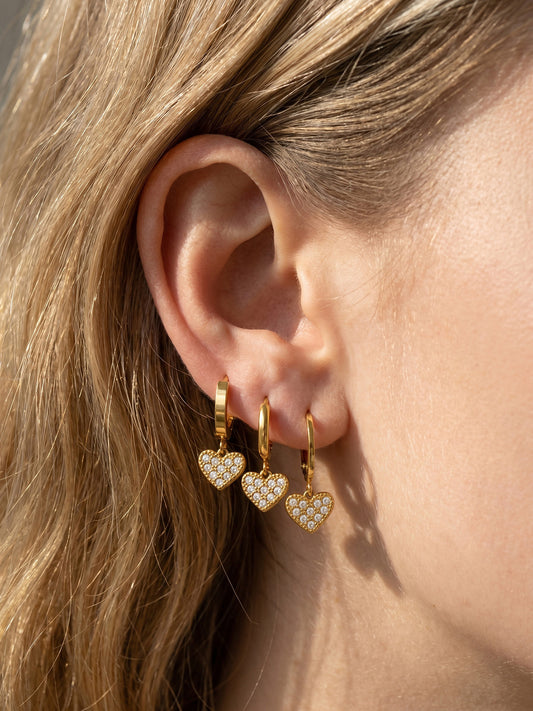 316L Stainless Steel 18K Gold PVD Zircon Heart Earrings - Heart, Zircon, Shiny, Versatile Wholesale Stainless Steel Jewelry - Sensitive Skin Friendly - Detail 4