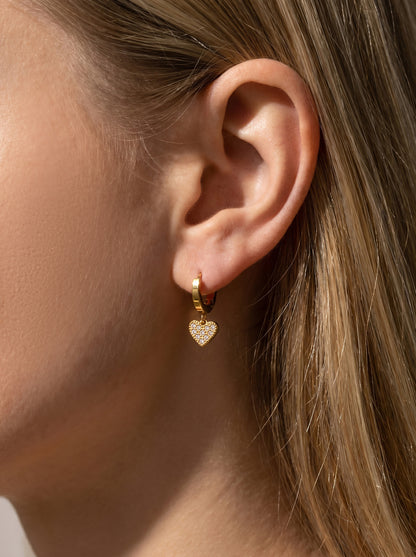 316L Stainless Steel 18K Gold PVD Zircon Heart Earrings - Heart, Zircon, Shiny, Versatile Wholesale Stainless Steel Jewelry - Sensitive Skin Friendly - Detail 5