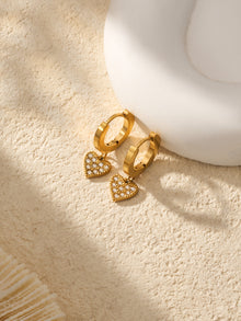 316L Stainless Steel 18K Gold PVD Zircon Heart Earrings - Heart, Zircon, Shiny, Versatile Wholesale Stainless Steel Jewelry - Sensitive Skin Friendly - Detail 8