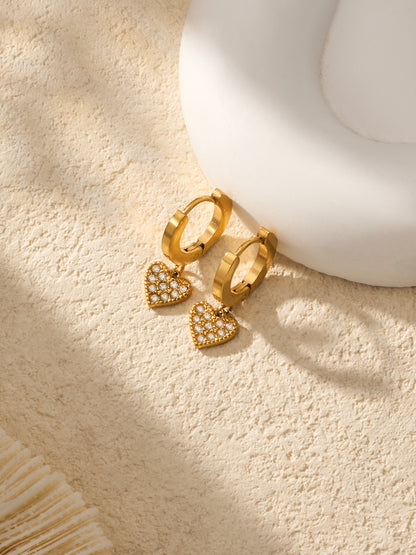 316L Stainless Steel 18K Gold PVD Zircon Heart Earrings - Heart, Zircon, Shiny, Versatile Wholesale Stainless Steel Jewelry - Sensitive Skin Friendly - Detail 8