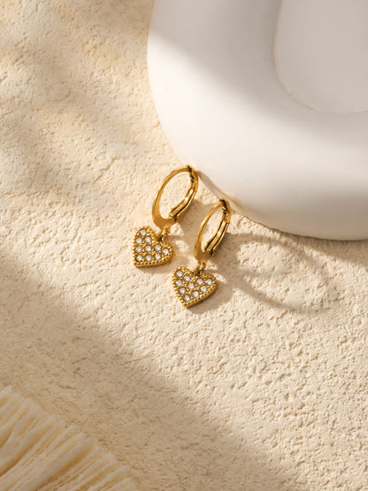 316L Stainless Steel 18K Gold PVD Zircon Heart Earrings - Heart, Zircon, Shiny, Versatile Wholesale Stainless Steel Jewelry - Sensitive Skin Friendly - Detail 9