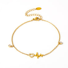 316L Stainless Steel 18K Gold PVD Zircon Inlaid Heartbeat Minimalist Anklet - Gold, Zircon, Heartbeat, Minimalist, Dainty Wholesale Stainless Steel Jewelry - Sensitive Skin Friendly - Detail 1
