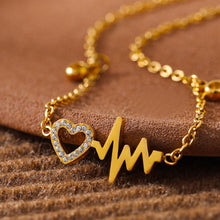 316L Stainless Steel 18K Gold PVD Zircon Inlaid Heartbeat Minimalist Anklet - Gold, Zircon, Heartbeat, Minimalist, Dainty Wholesale Stainless Steel Jewelry - Sensitive Skin Friendly - Detail 5