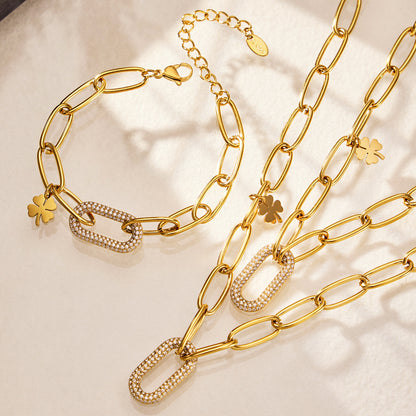 316L Stainless Steel 18K Gold PVD Zircon Lock Necklace Necklace - Vintage Gold Band Zircon Wholesale Stainless Steel Jewelry - Sensitive Skin Friendly - Detail 1
