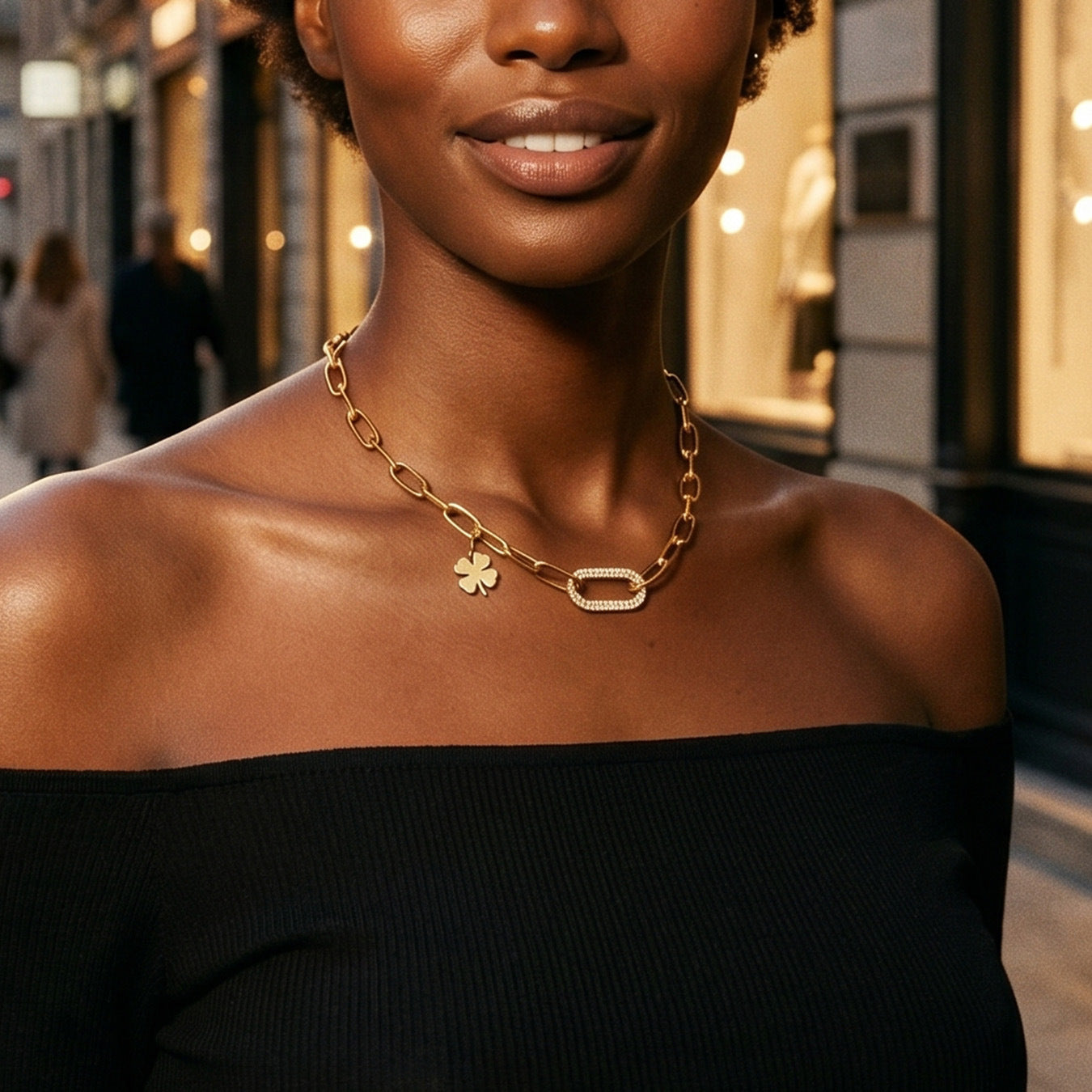 316L Stainless Steel 18K Gold PVD Zircon Lock Necklace Necklace - Vintage Gold Band Zircon Wholesale Stainless Steel Jewelry - Sensitive Skin Friendly - Detail 10