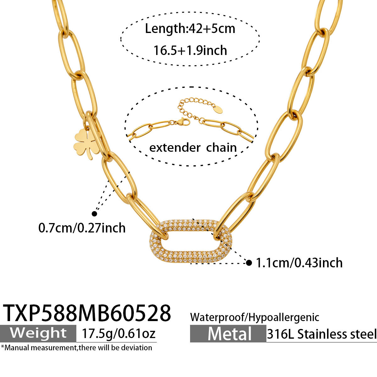 316L Stainless Steel 18K Gold PVD Zircon Lock Necklace Necklace - Vintage Gold Band Zircon Wholesale Stainless Steel Jewelry - Sensitive Skin Friendly - Detail 13