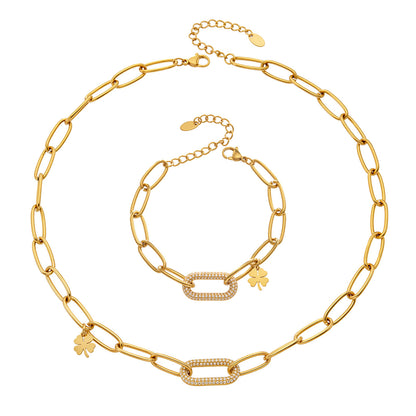 316L Stainless Steel 18K Gold PVD Zircon Lock Necklace Necklace - Vintage Gold Band Zircon Wholesale Stainless Steel Jewelry - Sensitive Skin Friendly - Detail 14