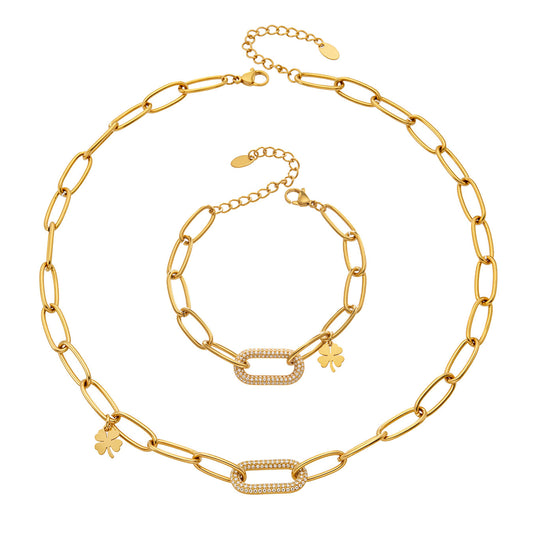 316L Stainless Steel 18K Gold PVD Zircon Lock Necklace Necklace - Vintage Gold Band Zircon Wholesale Stainless Steel Jewelry - Sensitive Skin Friendly - Detail 14