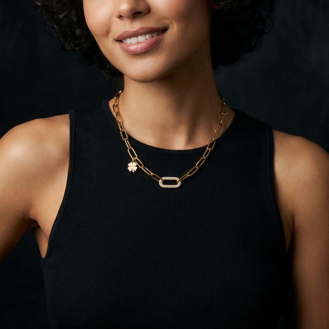 316L Stainless Steel 18K Gold PVD Zircon Lock Necklace Necklace - Vintage Gold Band Zircon Wholesale Stainless Steel Jewelry - Sensitive Skin Friendly - Detail 3