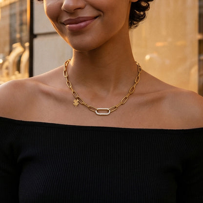 316L Stainless Steel 18K Gold PVD Zircon Lock Necklace Necklace - Vintage Gold Band Zircon Wholesale Stainless Steel Jewelry - Sensitive Skin Friendly - Detail 5