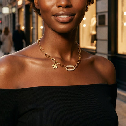 316L Stainless Steel 18K Gold PVD Zircon Lock Necklace Necklace - Vintage Gold Band Zircon Wholesale Stainless Steel Jewelry - Sensitive Skin Friendly - Detail 7