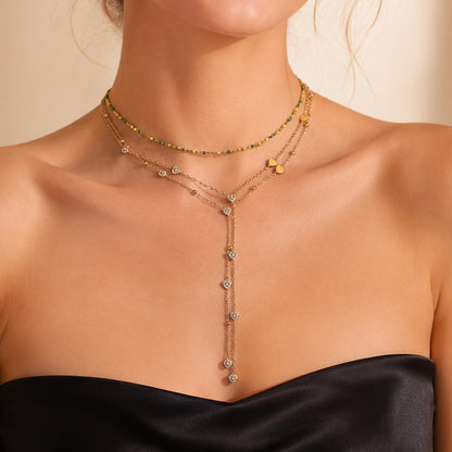 316L Stainless Steel 18K Gold PVD Zircon Necklace & Bracelet Set - Elegant Gold Zircon Set Wholesale Stainless Steel Jewelry - Sensitive Skin Friendly - Detail 1