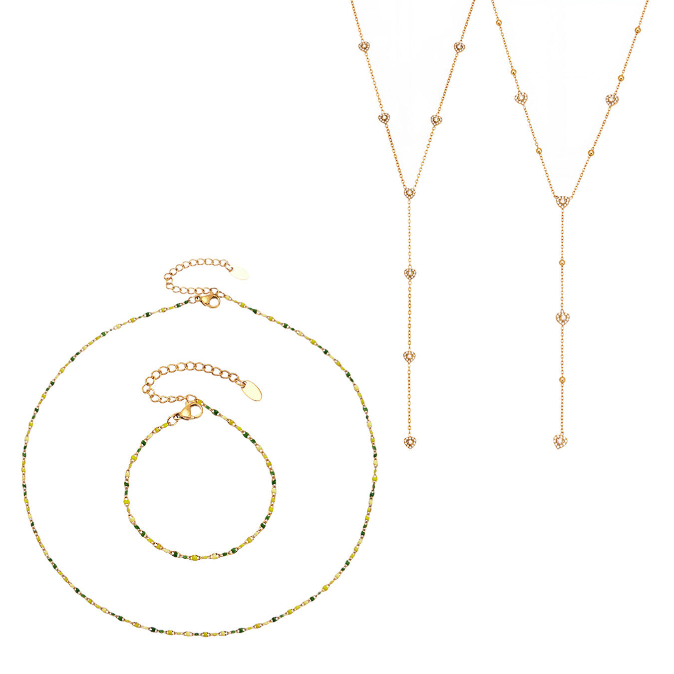 316L Stainless Steel 18K Gold PVD Zircon Necklace & Bracelet Set - Elegant Gold Zircon Set Wholesale Stainless Steel Jewelry - Sensitive Skin Friendly - Detail 12