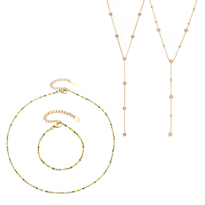 316L Stainless Steel 18K Gold PVD Zircon Necklace & Bracelet Set - Elegant Gold Zircon Set Wholesale Stainless Steel Jewelry - Sensitive Skin Friendly - Detail 12