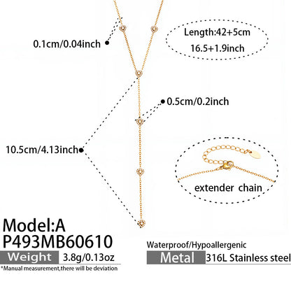 316L Stainless Steel 18K Gold PVD Zircon Necklace & Bracelet Set - Elegant Gold Zircon Set Wholesale Stainless Steel Jewelry - Sensitive Skin Friendly - Detail 15