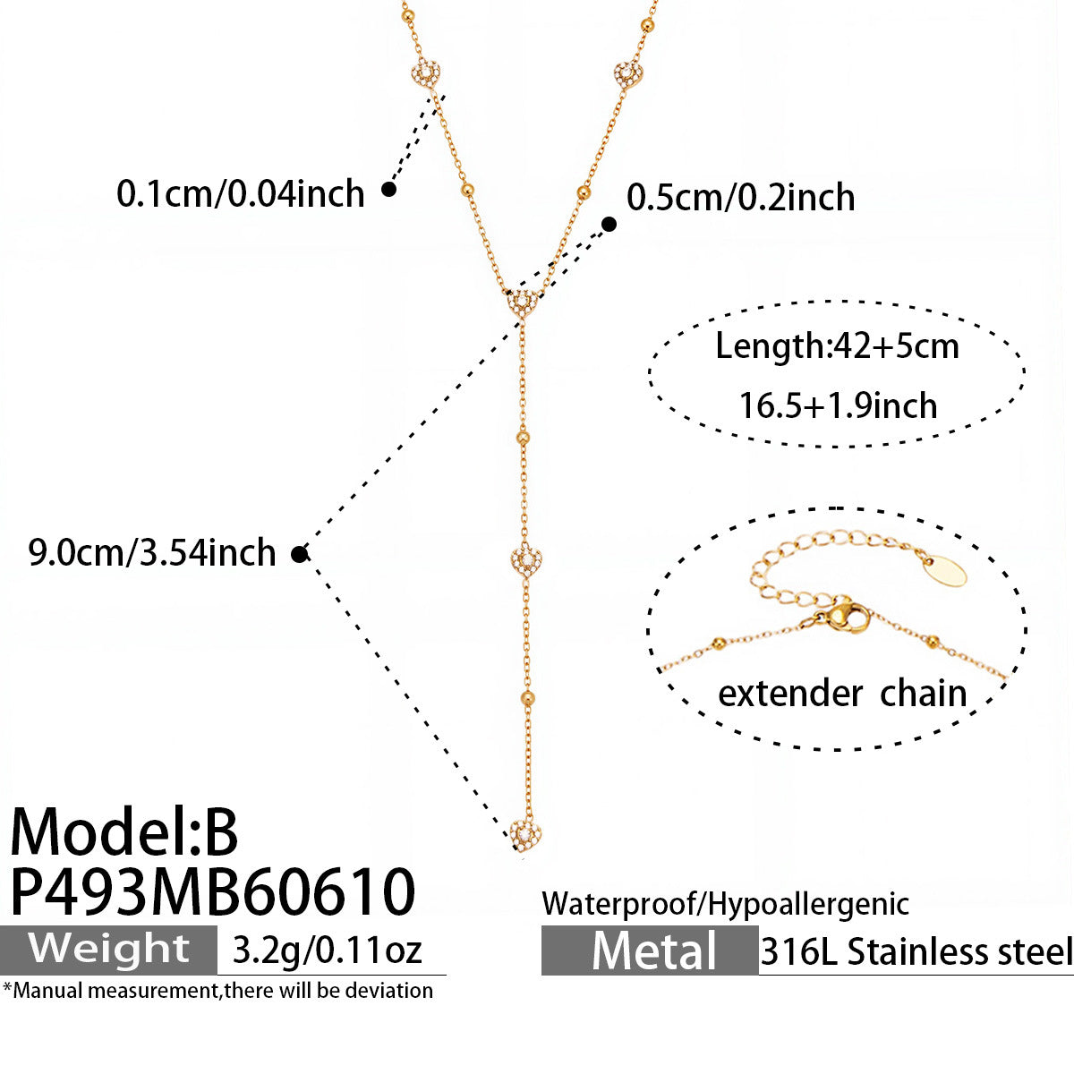 316L Stainless Steel 18K Gold PVD Zircon Necklace & Bracelet Set - Elegant Gold Zircon Set Wholesale Stainless Steel Jewelry - Sensitive Skin Friendly - Detail 2
