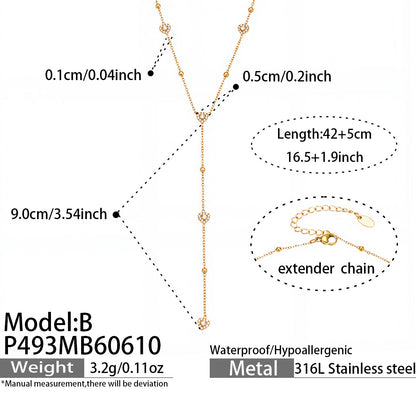316L Stainless Steel 18K Gold PVD Zircon Necklace & Bracelet Set - Elegant Gold Zircon Set Wholesale Stainless Steel Jewelry - Sensitive Skin Friendly - Detail 2