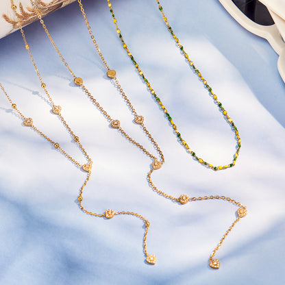 316L Stainless Steel 18K Gold PVD Zircon Necklace & Bracelet Set - Elegant Gold Zircon Set Wholesale Stainless Steel Jewelry - Sensitive Skin Friendly - Detail 8