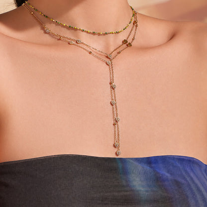 316L Stainless Steel 18K Gold PVD Zircon Necklace & Bracelet Set - Elegant Gold Zircon Set Wholesale Stainless Steel Jewelry - Sensitive Skin Friendly - Detail 9