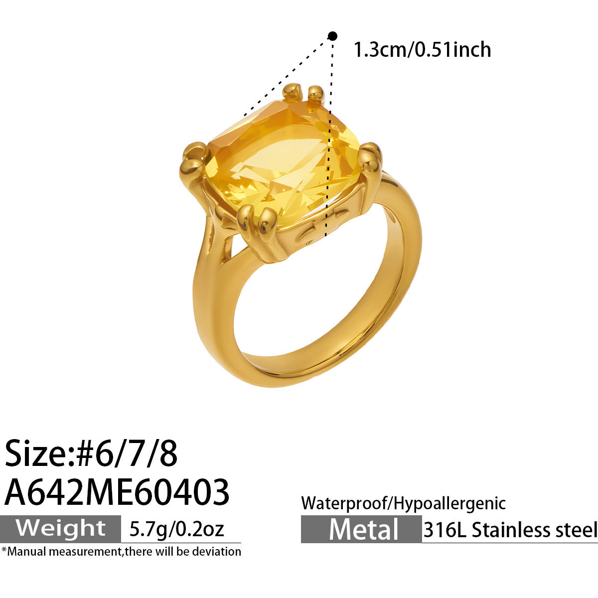 316L Stainless Steel 18K Gold PVD Zircon Open Ring - Open Zircon Band Minimalist Gold Wholesale Stainless Steel Jewelry - Sensitive Skin Friendly - Detail 1