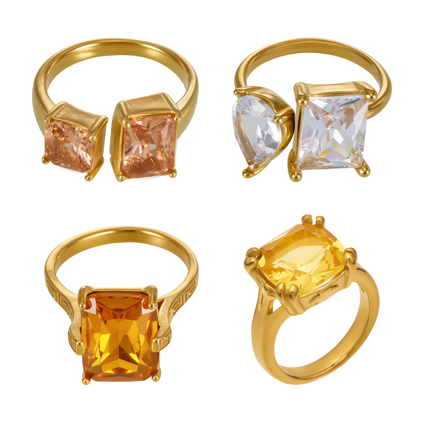 316L Stainless Steel 18K Gold PVD Zircon Open Ring - Open Zircon Band Minimalist Gold Wholesale Stainless Steel Jewelry - Sensitive Skin Friendly - Detail 13