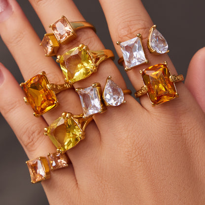 316L Stainless Steel 18K Gold PVD Zircon Open Ring - Open Zircon Band Minimalist Gold Wholesale Stainless Steel Jewelry - Sensitive Skin Friendly - Detail 14