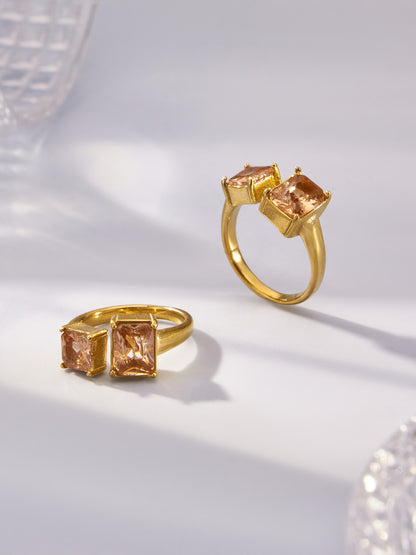 316L Stainless Steel 18K Gold PVD Zircon Open Ring - Open Zircon Band Minimalist Gold Wholesale Stainless Steel Jewelry - Sensitive Skin Friendly - Detail 15