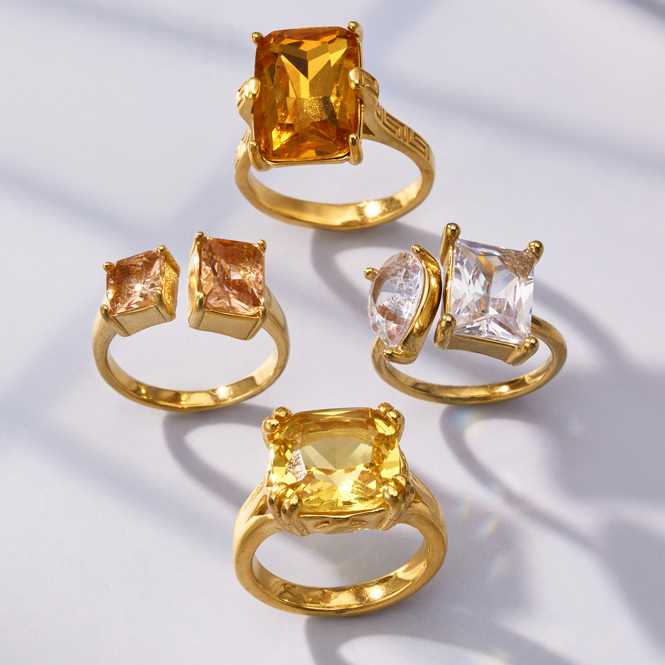316L Stainless Steel 18K Gold PVD Zircon Open Ring - Open Zircon Band Minimalist Gold Wholesale Stainless Steel Jewelry - Sensitive Skin Friendly - Detail 18