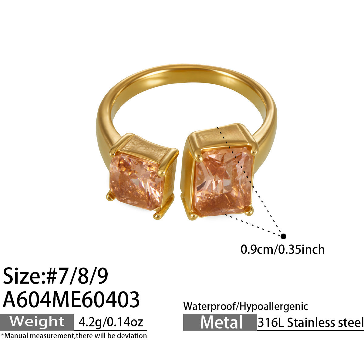 316L Stainless Steel 18K Gold PVD Zircon Open Ring - Open Zircon Band Minimalist Gold Wholesale Stainless Steel Jewelry - Sensitive Skin Friendly - Detail 2