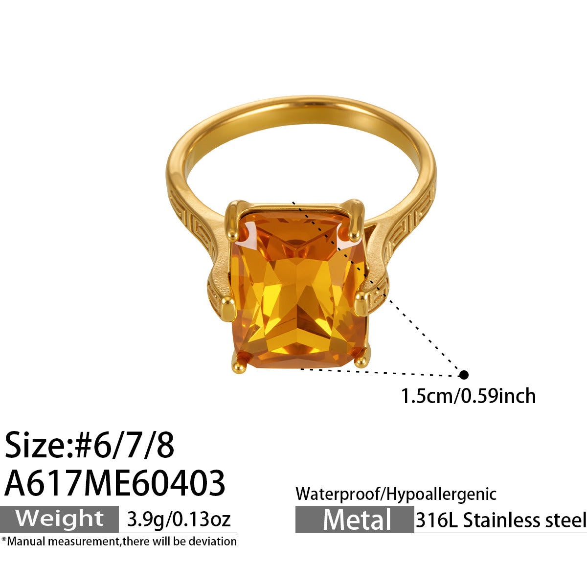 316L Stainless Steel 18K Gold PVD Zircon Open Ring - Open Zircon Band Minimalist Gold Wholesale Stainless Steel Jewelry - Sensitive Skin Friendly - Detail 4