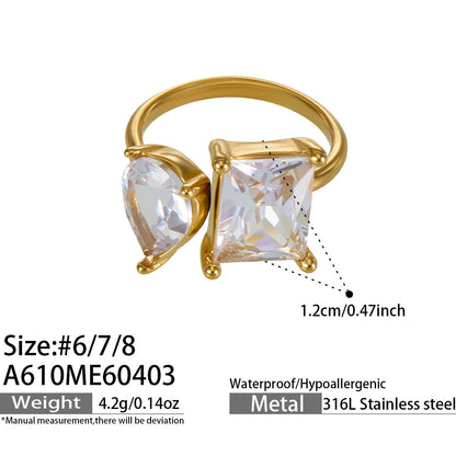 316L Stainless Steel 18K Gold PVD Zircon Open Ring - Open Zircon Band Minimalist Gold Wholesale Stainless Steel Jewelry - Sensitive Skin Friendly - Detail 5