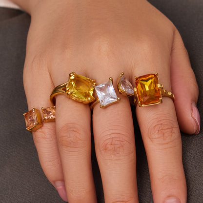 316L Stainless Steel 18K Gold PVD Zircon Open Ring - Open Zircon Band Minimalist Gold Wholesale Stainless Steel Jewelry - Sensitive Skin Friendly - Detail 7