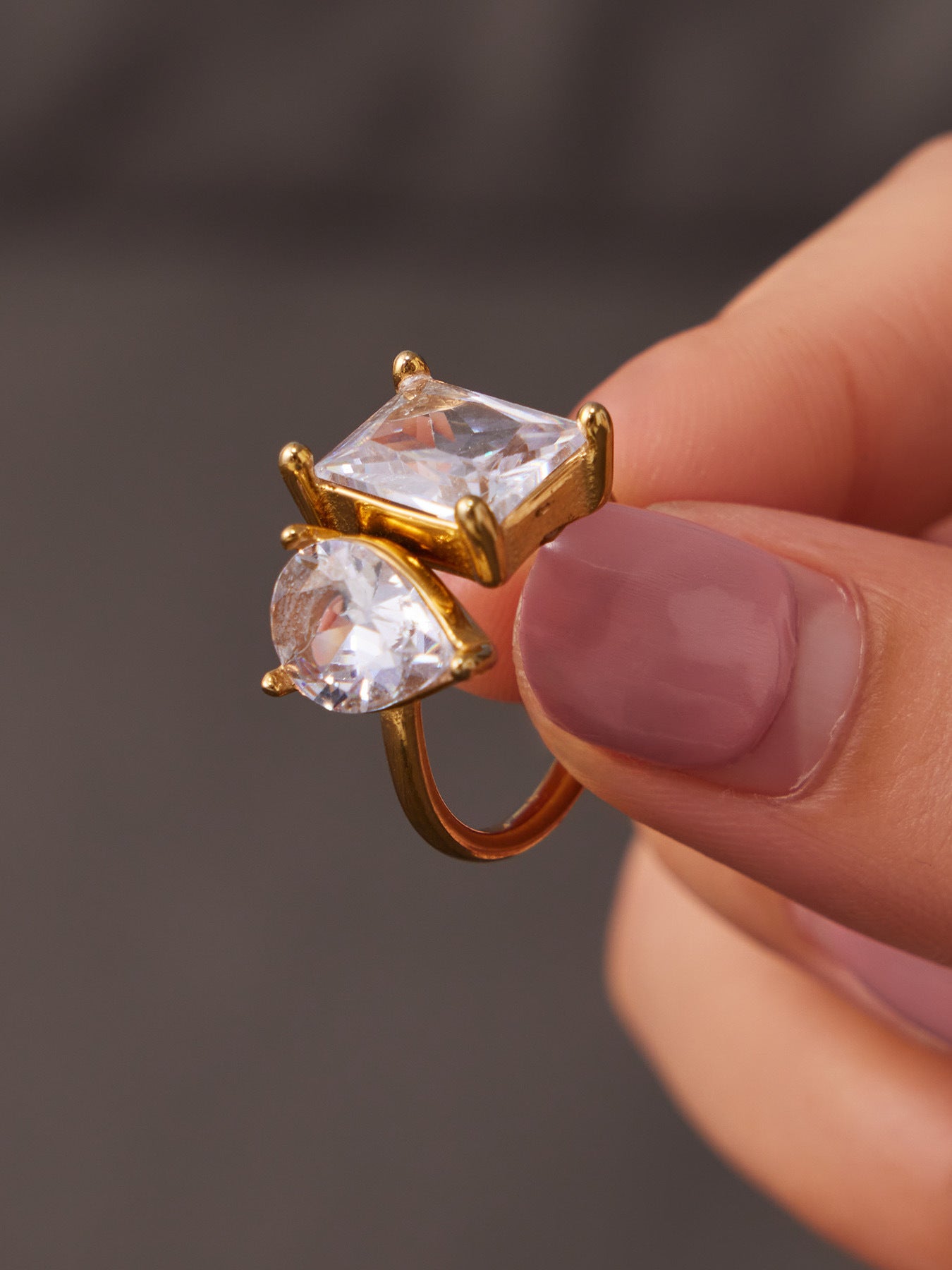 316L Stainless Steel 18K Gold PVD Zircon Open Ring - Open Zircon Band Minimalist Gold Wholesale Stainless Steel Jewelry - Sensitive Skin Friendly - Detail 8