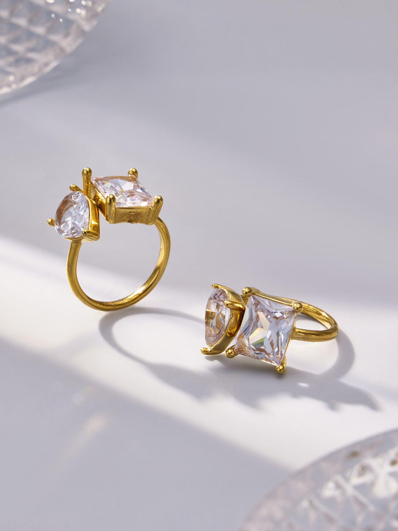 316L Stainless Steel 18K Gold PVD Zircon Open Ring - Open Zircon Band Minimalist Gold Wholesale Stainless Steel Jewelry - Sensitive Skin Friendly - Detail 9