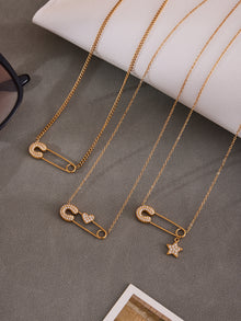 316L Stainless Steel 18K Gold PVD Zircon Paperclip Necklace - Gold Zircon Paperclip Necklace Minimalist Modern Wholesale Stainless Steel Jewelry - Sensitive Skin Friendly - Detail 11