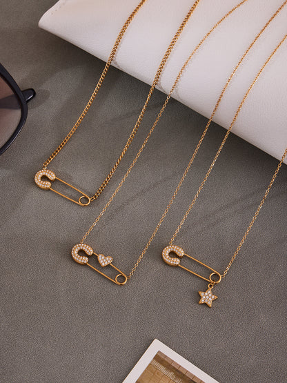 316L Stainless Steel 18K Gold PVD Zircon Paperclip Necklace - Gold Zircon Paperclip Necklace Minimalist Modern Wholesale Stainless Steel Jewelry - Sensitive Skin Friendly - Detail 11