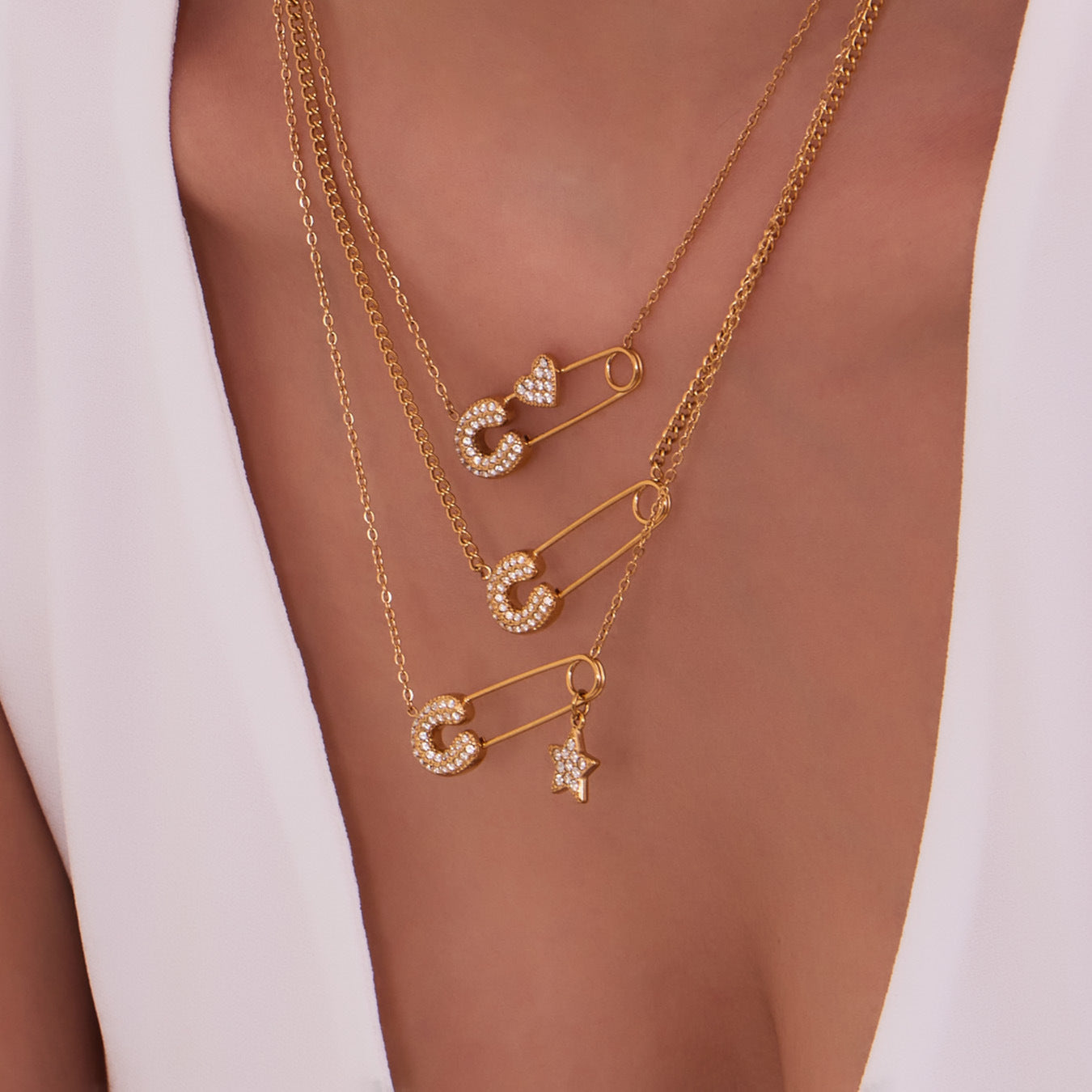 316L Stainless Steel 18K Gold PVD Zircon Paperclip Necklace - Gold Zircon Paperclip Necklace Minimalist Modern Wholesale Stainless Steel Jewelry - Sensitive Skin Friendly - Detail 14