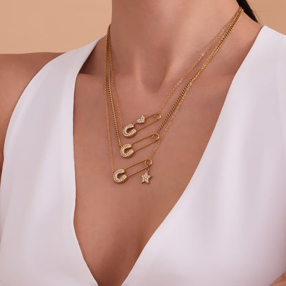 316L Stainless Steel 18K Gold PVD Zircon Paperclip Necklace - Gold Zircon Paperclip Necklace Minimalist Modern Wholesale Stainless Steel Jewelry - Sensitive Skin Friendly - Detail 19