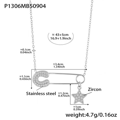 316L Stainless Steel 18K Gold PVD Zircon Paperclip Necklace - Gold Zircon Paperclip Necklace Minimalist Modern Wholesale Stainless Steel Jewelry - Sensitive Skin Friendly - Detail 2