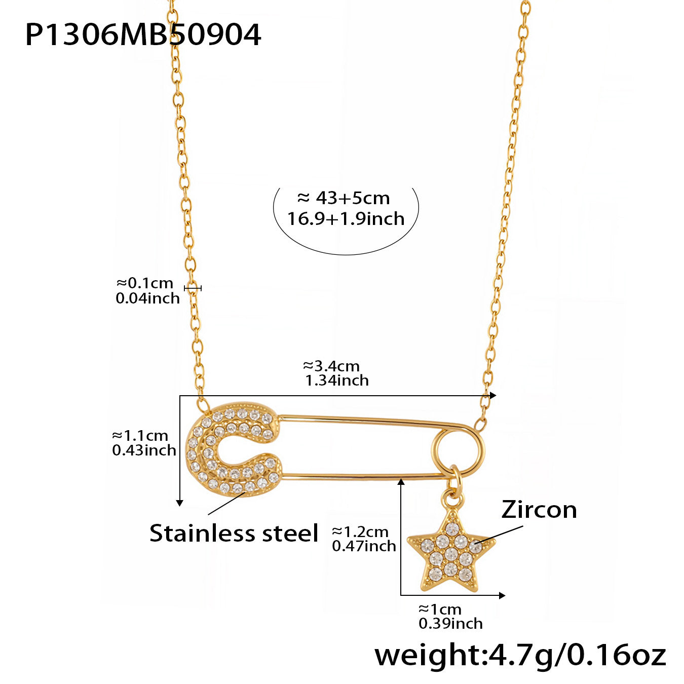316L Stainless Steel 18K Gold PVD Zircon Paperclip Necklace - Gold Zircon Paperclip Necklace Minimalist Modern Wholesale Stainless Steel Jewelry - Sensitive Skin Friendly - Detail 20