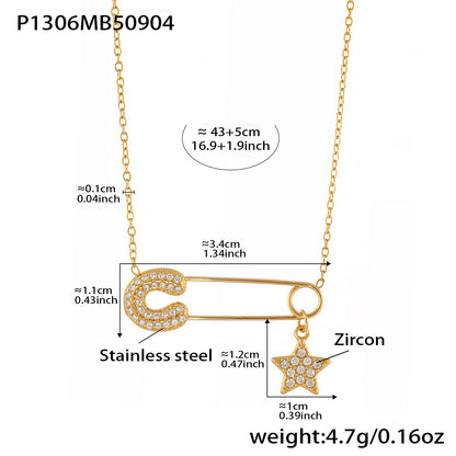 316L Stainless Steel 18K Gold PVD Zircon Paperclip Necklace - Gold Zircon Paperclip Necklace Minimalist Modern Wholesale Stainless Steel Jewelry - Sensitive Skin Friendly - Detail 20