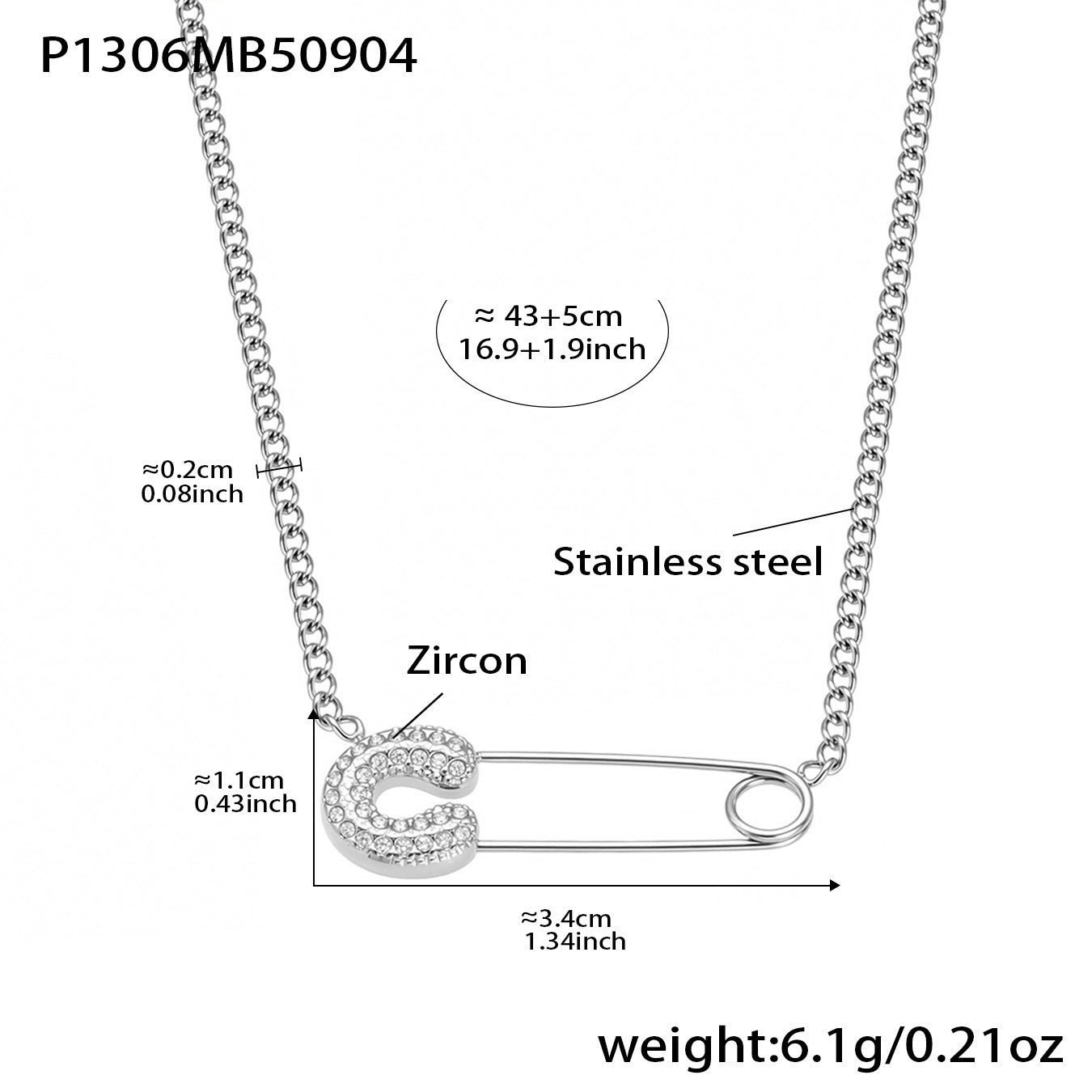 316L Stainless Steel 18K Gold PVD Zircon Paperclip Necklace - Gold Zircon Paperclip Necklace Minimalist Modern Wholesale Stainless Steel Jewelry - Sensitive Skin Friendly - Detail 3