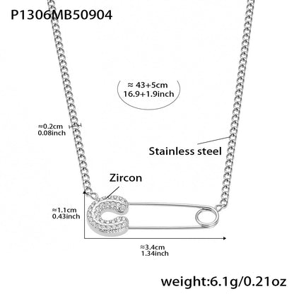 316L Stainless Steel 18K Gold PVD Zircon Paperclip Necklace - Gold Zircon Paperclip Necklace Minimalist Modern Wholesale Stainless Steel Jewelry - Sensitive Skin Friendly - Detail 3