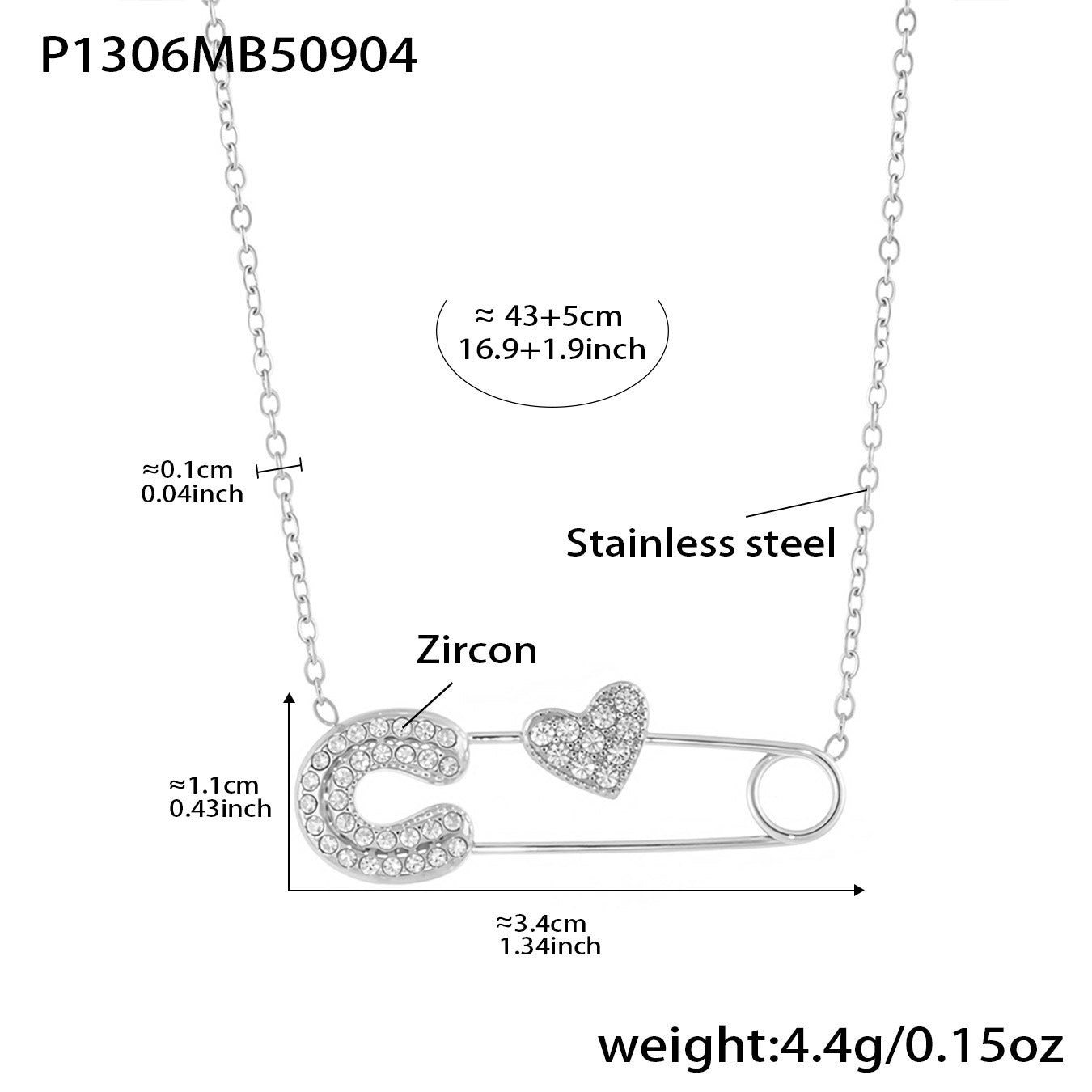 316L Stainless Steel 18K Gold PVD Zircon Paperclip Necklace - Gold Zircon Paperclip Necklace Minimalist Modern Wholesale Stainless Steel Jewelry - Sensitive Skin Friendly - Detail 4