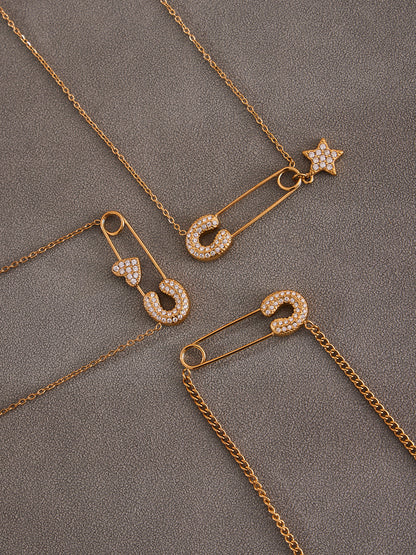 316L Stainless Steel 18K Gold PVD Zircon Paperclip Necklace - Gold Zircon Paperclip Necklace Minimalist Modern Wholesale Stainless Steel Jewelry - Sensitive Skin Friendly - Detail 5